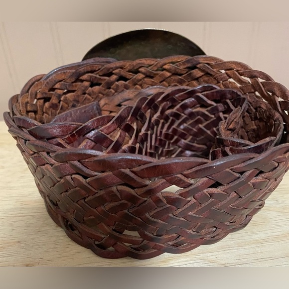 Vintage Braided Leather Belt With Brass With Stone In Middle  Made In Morraco 41 - Picture 2 of 5